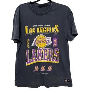 Los Angeles Lakers Nba Distressed Crackle Tee Faded Charcoal Streetwear S Cotton